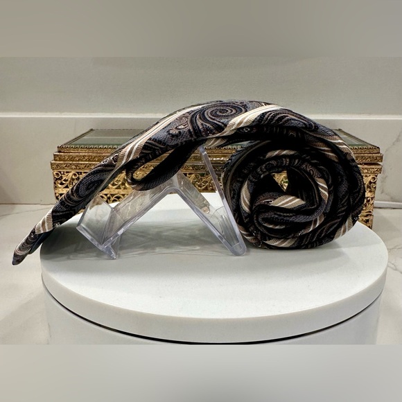 Pronto Uomo Platinum - Handmade Silk Tie - Paisley Overlaid with Stripes - EUC - Picture 5 of 14